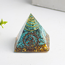 Turquesa Sintético Chakra tema orgonite pirámide resina generadores de energía, chips turquesas sintéticas reiki en el interior para la decoración del escritorio de la oficina en casa, 30 mm
