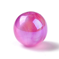 Fuchsia UV Plating Rainbow Iridescent Acrylic Beads, with Glitter Powder, Round, Fuchsia, 12.5~13mm, Hole: 2.5mm