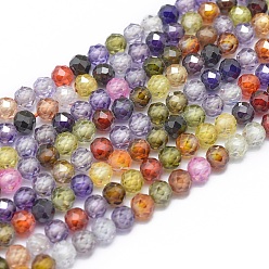Mixed Color Cubic Zirconia Beads Strands, Faceted, Round, Mixed Color, 4mm, Hole: 0.8mm, about 91pcs/strand, 15 inch(38cm)