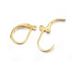 Real 24K Gold Plated 304 Stainless Steel Leverback Earring Findings, with Loop, Real 24K Gold Plated, 15x10x2mm, Hole: 1.4mm, Pin: 1x0.8mm