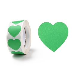 Зеленый лайм Сердечные бумажные наклейки, клейкие этикетки рулонные наклейки, подарочная бирка, для конвертов, вечеринка, представляет украшение, зеленый лайм, 25x24x0.1 мм, 500шт / рулон