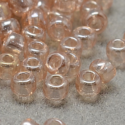 Pêche 12/0 grader des perles de rocaille en verre rondes, couleurs transparentes lustered, peachpuff, 12/0, 2x1.5mm, Trou: 0.3mm