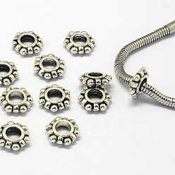 Antique Silver Alloy European Beads, Large Hole Beads, Rondelle, Antique Silver, 12x10.5x3.5mm, Hole: 4.5mm