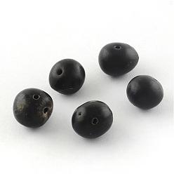 Negro Resultados de la joyería budista, perlas naturales bodhi, teñido, plano y redondo, teñido, negro, 11~11.5x12.5~14.5x12.5~14.5 mm, agujero: 1.5 mm
