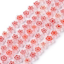 Rouge Main millefiori perles de verre brins, fleur, rouge, 10~12x2.6mm, Trou: 1mm, Environ 42 pcs/chapelet, 15.75'' (40 cm)