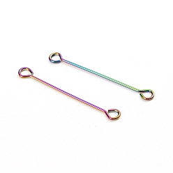 Rainbow Color Ion Plating(IP) 304 Stainless Steel Eye Pins, Double Sided Eye Pins, Rainbow Color, 26.5x0.6mm, Hole: 1.5mm