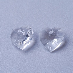 Clear Romantic Valentines Ideas Glass Charms, Faceted Heart Pendants, Clear, 14x14x8mm, Hole: 1mm