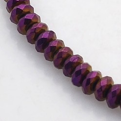 Plateado Púrpura Electroplate no magnéticas de hematita sintética hebras de cuentas, rondelle facetas, púrpura chapado, 4x2 mm, agujero: 1 mm, sobre 188 unidades / cadena, 15.7 pulgada