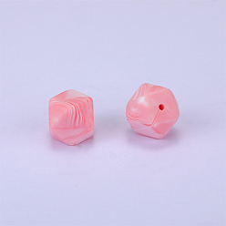 Perlas de Color Rosa Cuentas de silicona hexagonales, masticar cuentas para mordedores, diy collares de enfermería haciendo, rosa perla, 23x17.5x23 mm, agujero: 2.5 mm