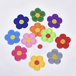 Mixed Color Computerized Embroidery Cloth Iron On/Sew On Patches, Costume Accessories, Appliques, Flower, Mixed Color, 51x53x1.5mm, about 12colors, 1color/10pcs, 120pcs/bag