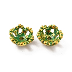 Золотой и Зелено-патиновый Тибетском стиле сплав шарик крышки, 6-лепестков цветка, золотисто-зеленая патина, 11.5x10.5x5 мм, отверстие : 1.8 мм