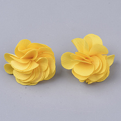 Or Décorations de pendentif en tissu, avec les accessoires acryliques, fleur, or, 25~30x28~35mm, Trou: 2mm
