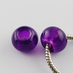 Indigo Perles de verre imprimées , Perles avec un grand trou   , rondelle, indigo, 10~11x7.5~8mm, Trou: 3~3.5mm