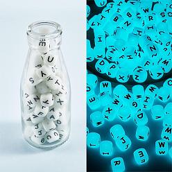 Blanco 104 piezas cubo luminoso cuentas de silicona letra cuadrada dados cuentas del alfabeto con 2 mm agujero espaciador cuentas de letras sueltas para pulsera collar fabricación de joyas, blanco, 12 mm, agujero: 2 mm