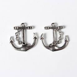 Antique Silver Tibetan Style Alloy Anchor Pendants, Lead Free and Cadmium Free, Antique Silver, 24x23x3mm, Hole: 2mm