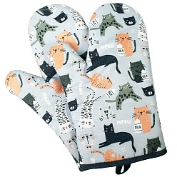 Cat Shape Polyester Oven Mitts, for Bakeware, Winter Warm Mitten Gloves, Cat Pattern, 280x180mm