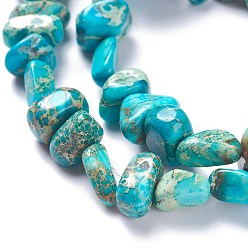 Turquoise Brins de perles de jaspe impérial naturel, teint, puces, turquoise, 6~10x5~8x4~6mm, Trou: 1.2mm, Environ 79 pcs/chapelet, 15.75 pouce (40 cm)