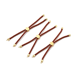 Chocolate Half Finished Twisted Milan Rope Slider Bracelets, with Rack Plating Brass Cord Ends & Open Loop, Cadmium Free & Lead Free, for Connector Charm Bracelet Making, Golden, Chocolate, 222~230x3mm