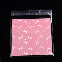Perlas de Color Rosa Bolsas de celofán del opp rectángulo, con el patrón del bowknot, rosa perla, 17x14 cm, grosor unilateral: 0.035 mm, medida interna: 13.9x14 cm, sobre 95~100 unidades / bolsa