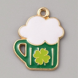 Others Saint Patrick's Day Alloy Enamel Pendants, Golden, Beer Cup, 23.5x18.5x1.8mm, Hole: 1.5mm