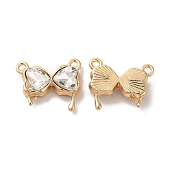 Clear Glass Charms, Rack Plating Golden Alloy Findings, Nickel Free, Bowknot, Clear, 14x16x4.5mm, Hole: 1.5mm