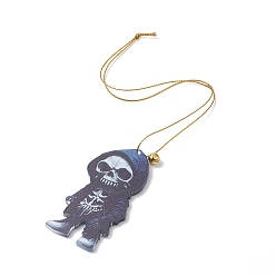 Royal Blue Acrylic Halloween Style Big Pendants with Brass Bell and Nylon Cord, Skeleton, Royal Blue, 316x0.9mm