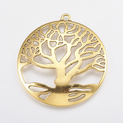 Antique Golden Tibetan Style Pendant Cabochon Settings, Cadmium Free & Lead Free, Tree of life, Antique Golden, 61x58x3mm, Tray: 55mm, Hole: 4mm