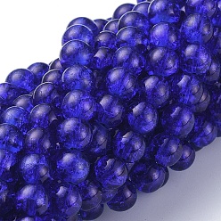 Blue Spray Painted Crackle Glass Beads Strands, Round, Blue, 8mm, Hole: 1.3~1.6mm, about 100pcs/strand, 31.4 inch