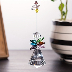 Yellow Angle Glass Hanging Ornaments, Colorful Octagonal Bead Suncatchers for Outdoor Garden Decorations, Yellow, 220mm
