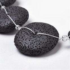 Noir Brins de perles de pierre de lave naturelle, teint, plat rond, noir, 32~33x9mm, Trou: 2mm, Environ 10 pcs/chapelet, 14.9 pouce (38 cm)