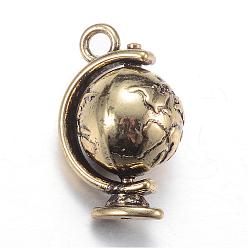 Antique Bronze Rotatable Tibetan Style Alloy Pendants, Cadmium Free & Lead Free, 3D Globe, Antique Bronze, 23x15x12mm, Hole: 2.5mm