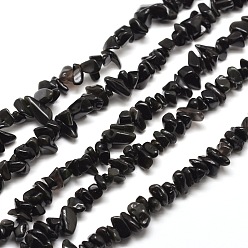 Obsidiana Hebras de perlas de chips de obsidiana naturales, 5~8x5~8 mm, agujero: 1 mm, alrededor de 31.5 pulgada