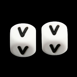 Letter V 20 piezas de cuentas de silicona con letras de cubo blanco 12x12x12 mm cuentas cuadradas del alfabeto con dados con 2 mm agujero espaciador cuentas de letras sueltas para pulsera collar fabricación de joyas, letter.v, 12 mm, agujero: 2 mm