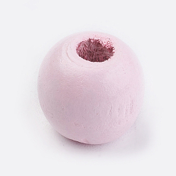 Pink Des perles en bois naturel, teint, ronde, rose, 14x13mm, trou: 3.5~4.5 mm, environ 680 pcs / 500 g