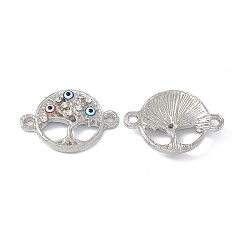 Platinum Alloy Crystal Rhinestones Connector Charms, with Enamel, Flat Round Tree Links with Colorful Evil Eye, Platinum, 16x22x3.7mm, Hole: 1.6mm
