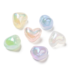 Couleur Mélangete Perles acryliques transparentes, de couleur plaquée ab , cœur, couleur mixte, 13x15.5x12mm, Trou: 3.5mm