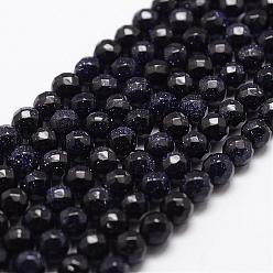 Blue Goldstone Synthetic Blue Goldstone Beads Strands, Faceted, Round, 4mm, Hole: 1mm, about 93pcs/strand, 14.9 inch~15.1 inch