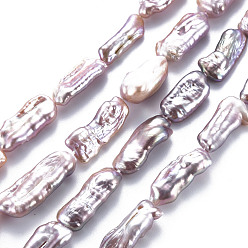 Lavanda Naturales keshi granos de perlas hebras, perla cultivada de agua dulce, pepitas, lavanda, 15~34x6~12x4~7 mm, agujero: 0.6 mm, sobre 14~20 unidades / cadena, 14.96 pulgada (38 cm)
