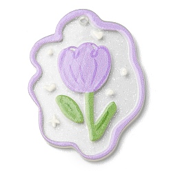 Prune Poudre de poussière de paillettes transparente, pendentifs acryliques, fleur, prune, 39x28.5x2mm, Trou: 1.8mm