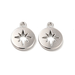 Platinum Rack Plating Alloy Charms, Cadmium Free & Lead Free, Flat Round with Hollow Star, Platinum, 15x12x2mm, Hole: 1.6mm