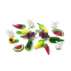 Mixed Color Handmade Lampwork Pendants, Mixed Shapes, Mixed Color, 22~35x9.5~27x4.5~15.8mm, Hole: 1.8~6mm