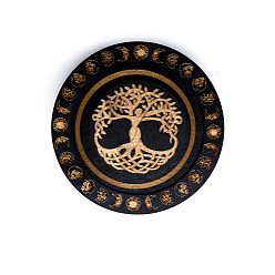 Arbre Plateaux de présentation de bracelets en bois ronds plats, peut contenir jusqu'à un bracelet, pour la décoration, noir, Motif d'arbre, 9.5 cm