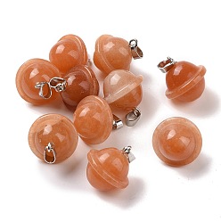 Red Aventurine Natural Red Aventurine Pendants, Planet Charms, with Platinum Plated Alloy Snap on Bails, 19.5~21.5x18~18.5mm, Hole: 5.5x3.3mm