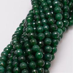 Dark Green Natural Agate Beads Strands, Dyed, Faceted, Round, Dark Green, 8mm, Hole: 1mm, about 47pcs/strand, 14 inch