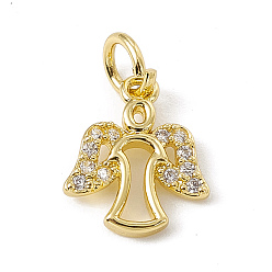 Real 18K Gold Plated Brass Micro Pave Cubic Zirconia Charms, with Jump Rings, Angel Charms, Real 18K Gold Plated, 12x10x1.5mm, Hole: 3.4mm