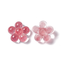 Red Translucent Acrylic Cabochons, with Glitter Powder, 5-Petal Flower, Red, 24.5x25x12.5mm
