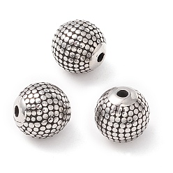 Antique Silver 304 Stainless Steel Beads, Manual Polishing, Round, Antique Silver, 9.5mm, Hole: 1.4mm