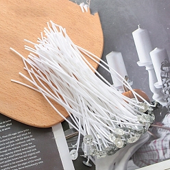 Blanc Mèches en coton pré-ciré, avec pattes de soutien en métal, pour la fabrication de bougies de bricolage, blanc, 15~15.5x0.15 cm, environ 100 pcs / sachet 