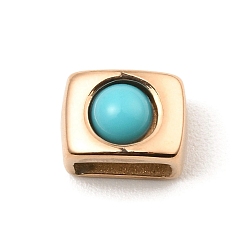 Rose Gold Ion Plating(IP) 304 Stainless Steel Slide Charms, with Synthetic Turquoise, Rectangle, Rose Gold, 7x10x7.5mm, Hole: 7.5x3.5mm