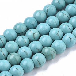 Turquoise Synthetic Turquoise Beads Strands, Round, Turquoise, 6mm, Hole: 1mm, about 60pcs/strand